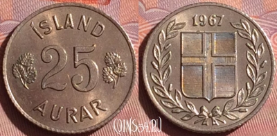 Исландия 25 эйре 1967 года, KM# 11, 057i-150