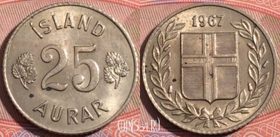 Исландия 25 эйре 1967 года, KM# 11, a050-061