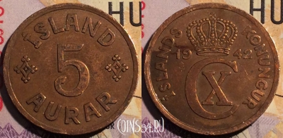 Исландия 5 эйре 1942 года, KM# 7, 192a-047