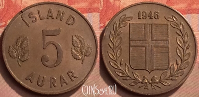 Исландия 5 эйре 1946 года, KM# 9, 429-050