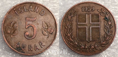 Исландия 5 эйре 1959 года, KM# 9, a077-136