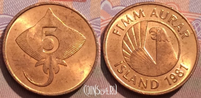 Исландия 5 эйре 1981 года, KM# 24, 149a-043