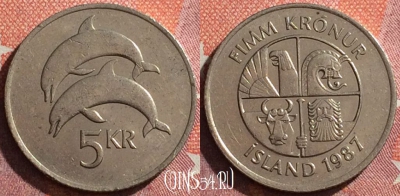 Исландия 5 крон 1987 года, KM# 28, 043h-033