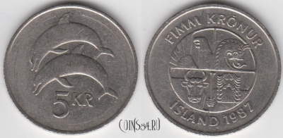 Исландия 5 крон 1987 года, KM 28, 125-051