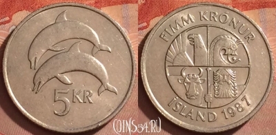Исландия 5 крон 1987 года, KM# 28, 371k-084