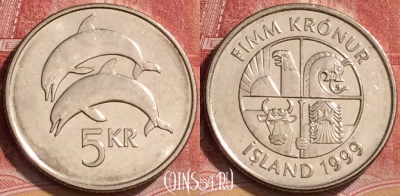 Исландия 5 крон 1999 года, KM# 28a, 144l-127