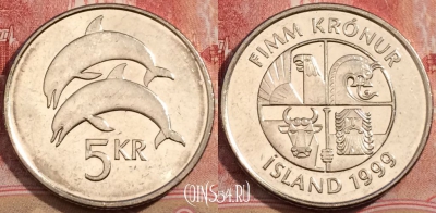 Исландия 5 крон 1999 года, KM# 28a, 224-023