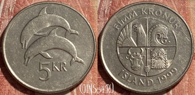 Исландия 5 крон 1999 года, KM# 28a, 463r-405