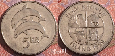 Исландия 5 крон 1999 года, KM# 28a, a050-001