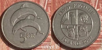 Исландия 5 крон 2007 года, KM# 28a, 203r-119
