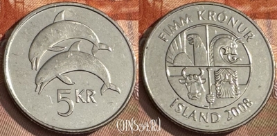 Исландия 5 крон 2008 года, KM# 28a, s057s-184