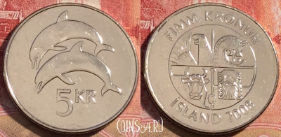 Исландия 5 крон 2008 года, KM# 28a, 074c-078