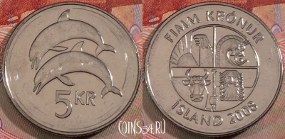 Исландия 5 крон 2008 года, KM# 28a, 137b-103