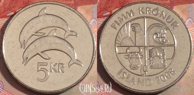 Исландия 5 крон 2008 года, KM# 28a, 143b-140