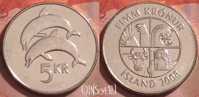 Исландия 5 крон 2008 года, KM# 28a, 271k-092