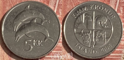 Исландия 5 крон 2008 года, KM# 28a, 274r-021