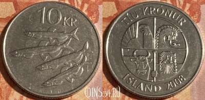 Исландия 10 крон 2008 года, KM# 29.1a, 289r-098
