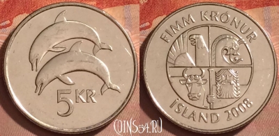 Исландия 5 крон 2008 года, KM# 28a, 371k-127