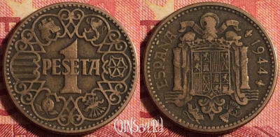 Испания 1 песета 1944 года, KM# 767, 164j-019