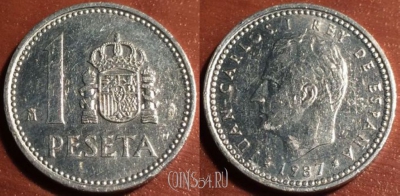 Испания 1 песета 1987 года, KM# 821, 048-037