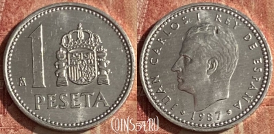 Испания 1 песета 1987 года, KM# 821, 054p-089