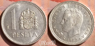 Испания 1 песета 1987 года, KM# 821, 232n-073