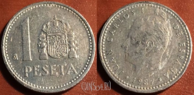 Испания 1 песета 1987 года, KM# 821, 048-113