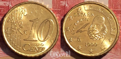 Испания 10 евроцентов 1999 года, KM# 1143, 069c-080