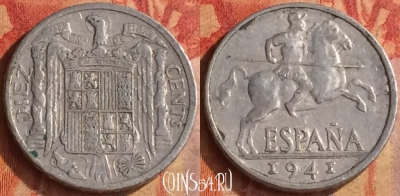 Испания 10 сентимо 1941 года, KM# 766, 193o-091