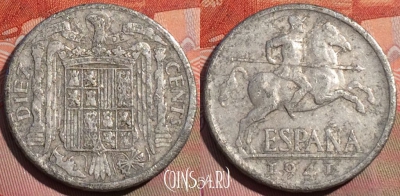 Испания 10 сентимо 1941 года, KM# 766, 261a-118