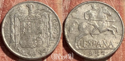 Испания 10 сентимо 1953 года, KM# 766, 463r-361