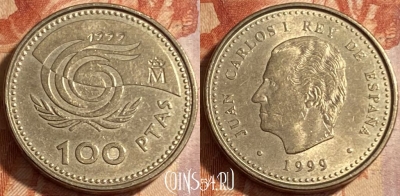 Испания 100 песет 1999 года, KM# 1006, 481р-086