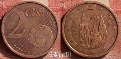 Испания 2 евроцента 1999 года, KM# 1041, 150m-126