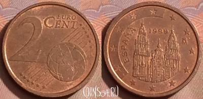 Испания 2 евроцента 1999 года, KM# 1041, 257k-039