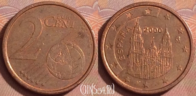 Испания 2 евроцента 2000 года, KM# 1041, 360k-101