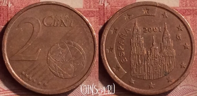 Испания 2 евроцента 2001 года, KM# 1041, 103m-004