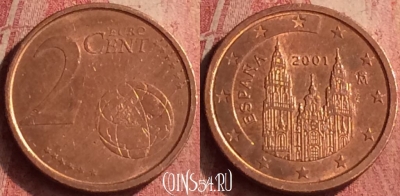 Испания 2 евроцента 2001 года, KM# 1041, 407n-140