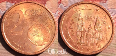 Испания 2 евроцента 2004 года, KM# 1041, 219a-122