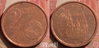 Испания 2 евроцента 2004 года, KM# 1041, 283k-011