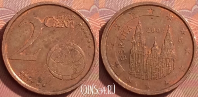 Испания 2 евроцента 2004 года, KM# 1041, 287l-018