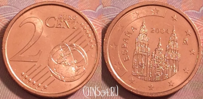 Испания 2 евроцента 2004 года, KM# 1141, UNC, 112k-030