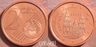 Испания 2 евроцента 2004 года, KM# 1141, UNC, 112k-042