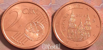 Испания 2 евроцента 2004 года, KM# 1141, UNC, 112k-139