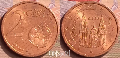Испания 2 евроцента 2008 года, KM# 1041, 443-001