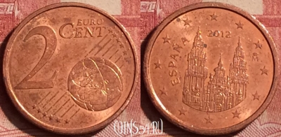 Испания 2 евроцента 2012 года, KM# 1045, 250l-134