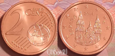 Испания 2 евроцента 2014 года, KM# 1145, UNC, 272j-119