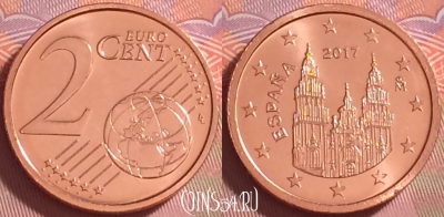 Испания 2 евроцента 2017 года, KM# 1145, UNC, 272j-066