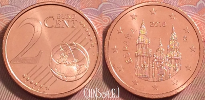 Испания 2 евроцента 2018 года, KM# 1145, UNC, 112k-100
