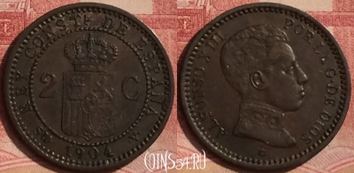 Испания 2 сентимо 1904 года, KM# 722, 068l-016