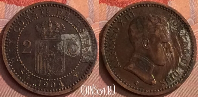 Испания 2 сентимо 1904 года, KM# 722, 273o-002